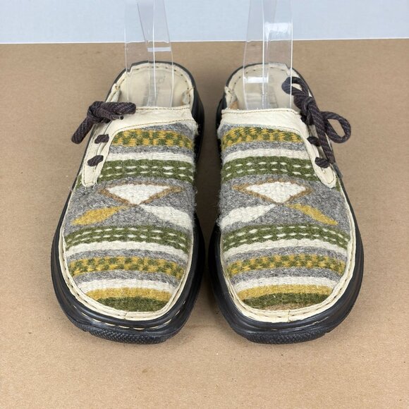 Born Aztec Wool Leather Mules Womens 7 Green Gray Cream Slip On Casual Comfort - Picture 2 of 11